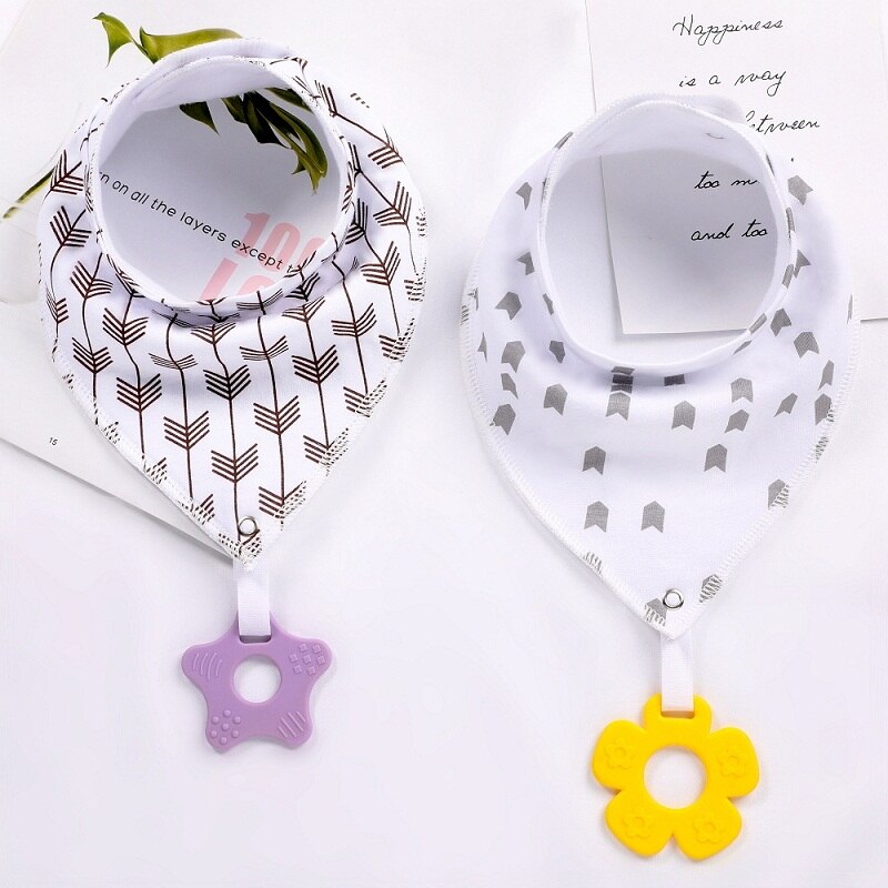 Soft Absorbent Colorful Organic Cotton Baby Bib with Teething Toy 2 pcs Set