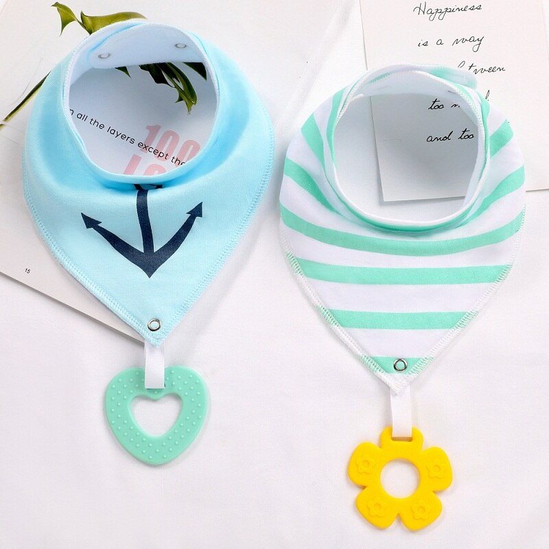 Soft Absorbent Colorful Organic Cotton Baby Bib with Teething Toy 2 pcs Set