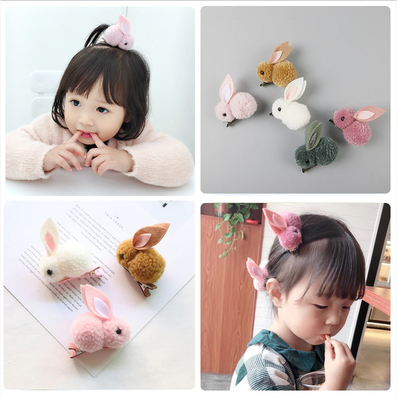Fur Ball Rabbit Hair Clip for Girls