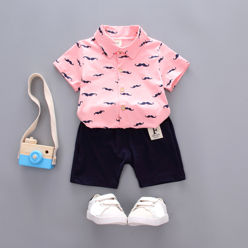 Boy's Mustache Printed Shirt / Shorts Clothing Set Boy's Mustache Printed Shirt / Shorts Clothing Set