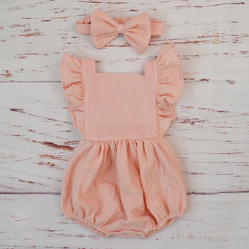 Cotton Romper and Headband with Bow Cotton Romper and Headband with Bow