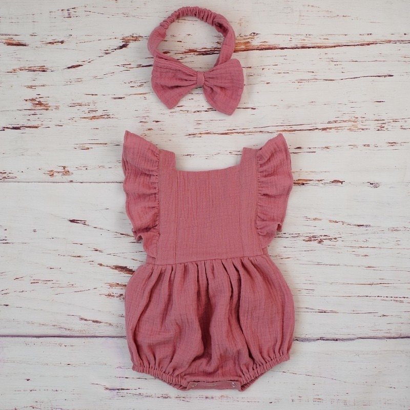 Cotton Romper and Headband with Bow
