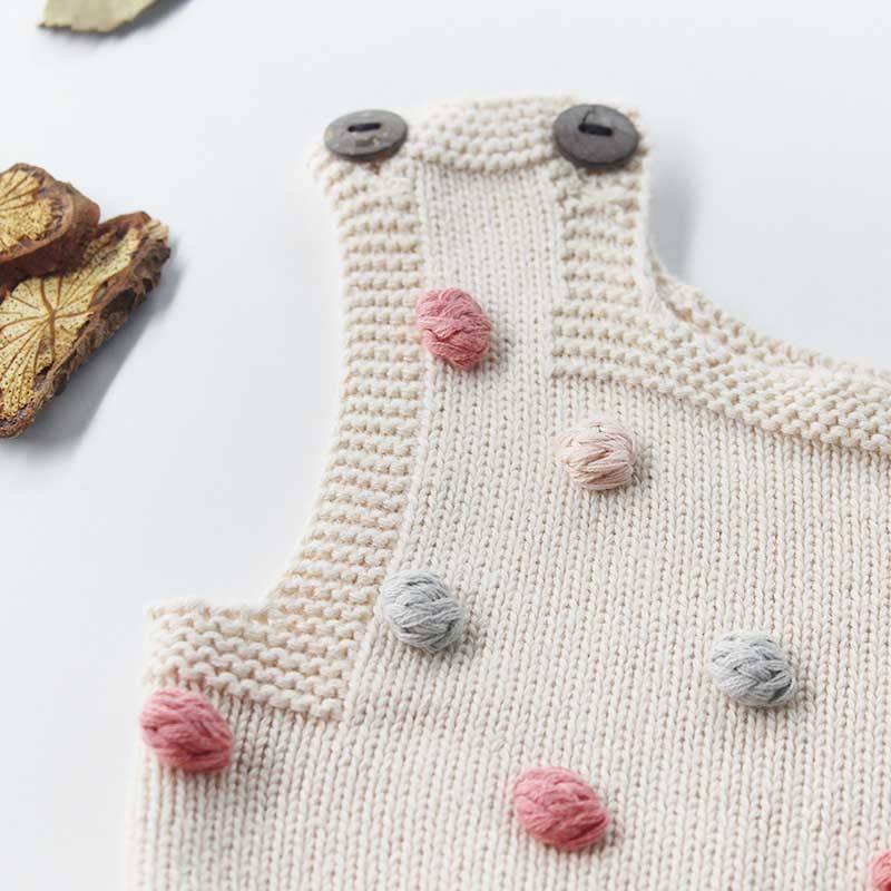 Girls Pompom Decorated Knitted Romper Girls Pompom Decorated Knitted Romper