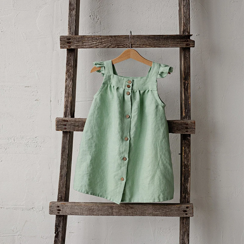 Linen Dress with Buttons for Girls Linen Dress with Buttons for Girls