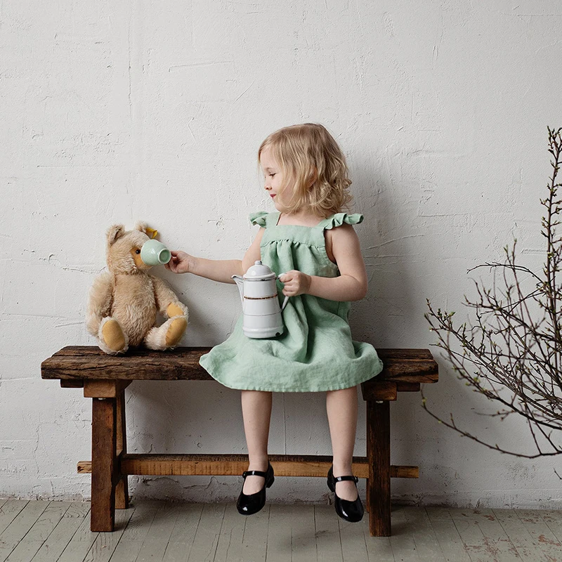 Linen Dress with Buttons for Girls Linen Dress with Buttons for Girls