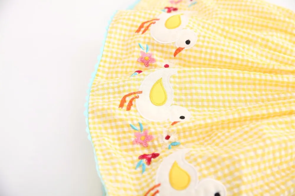 Newborn Girl's Yellow Cotton Dress with Cartoon Duck Appliques Newborn Girl's Yellow Cotton Dress with Cartoon Duck Appliques