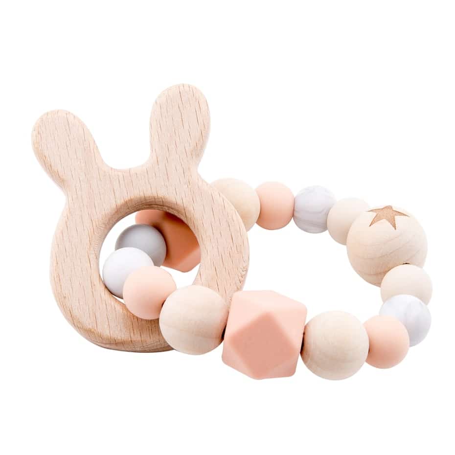 Animal Shaped Wooden and Silicone Teething Toy