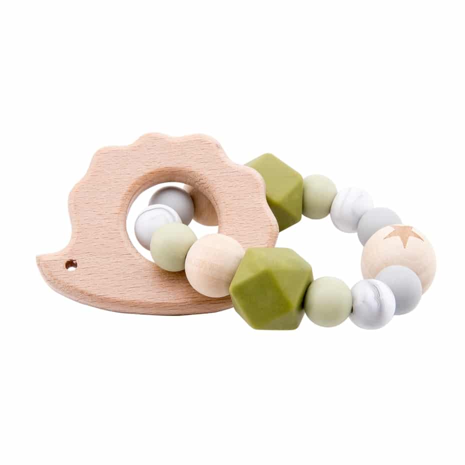 Animal Shaped Wooden and Silicone Teething Toy