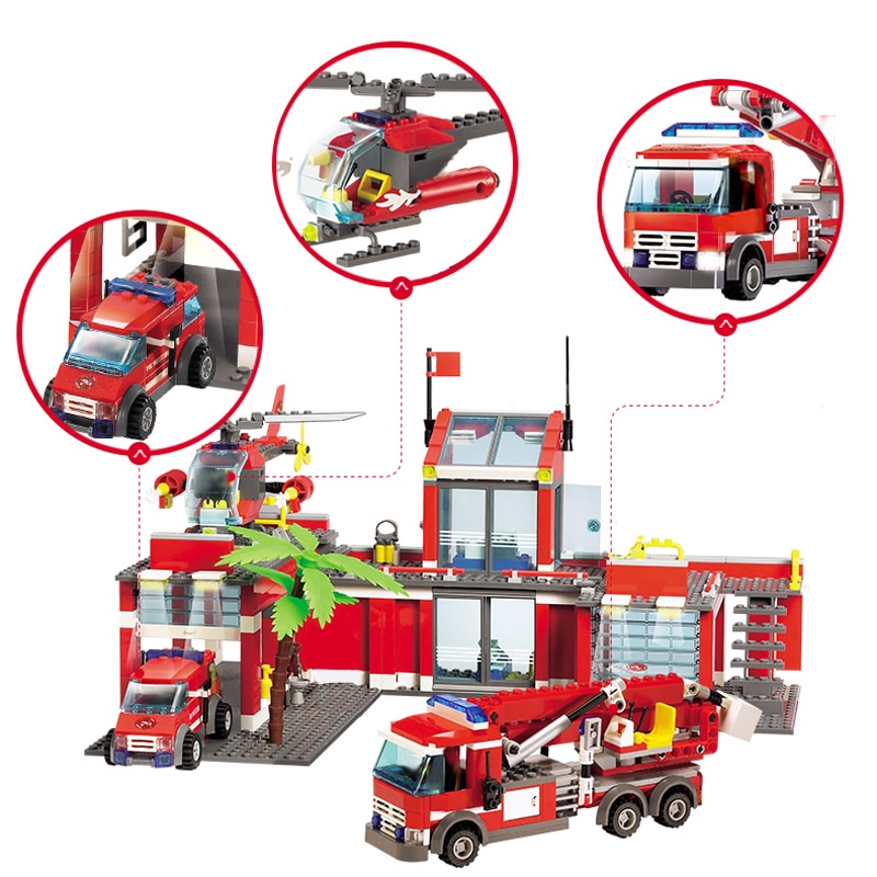 Cute Entertaining Plastic Kid's Fire Station Construction Kit Cute Entertaining Plastic Kid's Fire Station Construction Kit