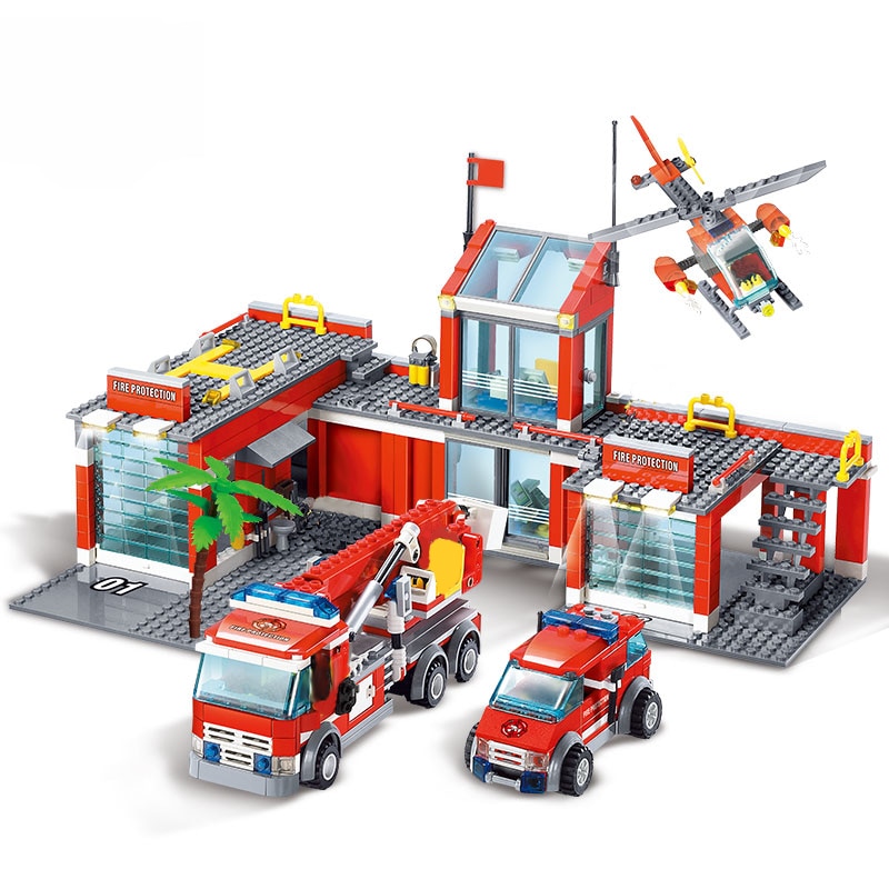 Cute Entertaining Plastic Kid's Fire Station Construction Kit Cute Entertaining Plastic Kid's Fire Station Construction Kit